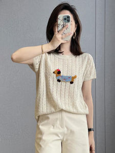 French Style Thin Ice Silk Knitted Top Short Sleeve Women Summer 2025 New Popular Hollow out Loose Knitted Upper Body