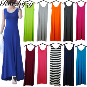 ผู้หญิงเกาหลีฤดูร้อนใหม่ยาวสวมใส่ลายธรรมดาสี Modal ผ้าฝ้าย Ladies Beach Plus ขนาด Maxi สาววัยรุ่น Dressess 2021นุ่มสบายสีดำสีฟ้าสีเหลือง Rose สีเทาสีม่วง Dark สีน้ำเงินสีส้มสีเขียว