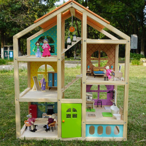 Luxury Villa Size Large Wooden Toy House Simulation Parrot Princess Dollhouse Pretend Play Kids Educational Building Blocks Model