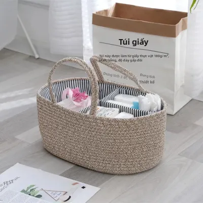Giỏ Đựng Tã Em Bé Bằng Dây Thừng Cotton Dệt Tay Màu Trắng Di Động Có Tua Rua Hộp Đựng Đồ Có Thể Tháo Rời Dành Cho Phòng Trẻ Em