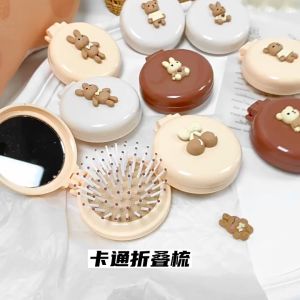 Mini Folding Hair Brush Head Massager Mirror Airbag Hair Comb Portable Travel Hair Brush Comb