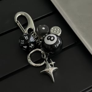 Black Dice Billiards Keychain Y2K Black Dice No. 8 Starburst Pendant Bag Charms Hangings Punk Cool Ornament Accessories