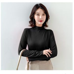 Nine Colors Face Mask Shirt Womens Autumn Winter New Half High Collar Long Sleeve Top High Elastic Slimming Skin-Friendly Bare Feeling Base Layer