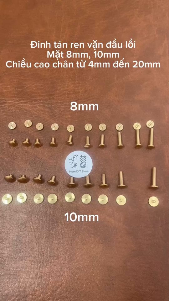 Đinh Tán Vít Chicago Ren Vặn Đầu Lồi Chữ I Đồng Thau Đúc Phụ Kiện Làm Đồ Da Thủ Công Handmade DIY