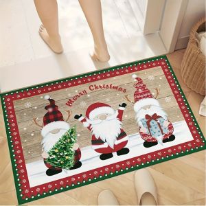 Thảm Chào Mừng Giáng Sinh VIKAMA Hình Chú Lùn Chất Liệu Gỗ Họa Tiết Kẻ Ô Bò Chống Trơn Trượt Thảm Cửa Giáng Sinh Thảm Trang Trí Lối Vào Phong Cách Hiện Đại Chất Liệu Polyester.