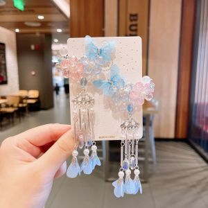 Bộ Phụ Kiện Tóc Trẻ Em Phong Cách Cổ Điển Fairy Tassel Butterfly Clip Phụ Kiện Tóc Cho Bé Gái Hanfu Trang Trí Tóc Cho Bé Gái