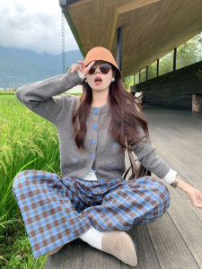 Korean Style Grey Knitted Sweater Coat Embroidery