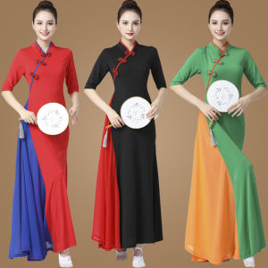 Classic Dance Performance Outfit Qipao Dress Long Style Ethnic Tune Practice Wear Womens Dance New Square Dance