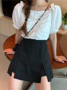 High Waist A-Line Mini Skirt for Women Split Design Summer New Style Slimming Fashion Short Length Cover Hip Half Body Skirts