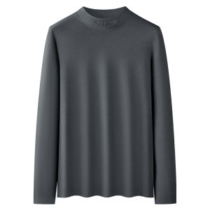 Miiow | Mens Long Sleeve Modal Cotton Base Shirt Spring Autumn Half High Collar Double Face Mid Neck Top Cat Person New 2025 Style