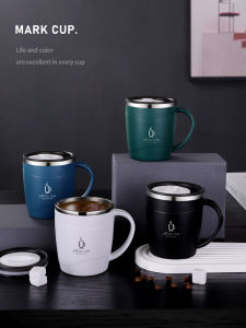 แก้วมัคสแตนเลสแก้วชงชาสำหรับสำนักงานของผู้ชายแก้วดื่มน้ำต้านเชื้อแบคทีเรีย304แก้วอาหารเช้าสำหรับหอพักแก้วกาแฟพร้อมฝาปิด