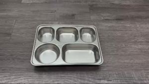 Kotak makan food tray stainless Tempat makan stainless 5 sekat plus tutup sus 304 stainless anak sekolah / dewasa / semua usia