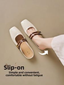 Josiny | French Style Square Toe Slip On Half Slippers