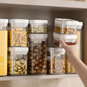 Press Food Storage Container – Stackable Airtight Press Lock Box Transparent Vacuum Sealed Organizer Leak-Proof Food Storage Set for Pantry Fridge & Kitchen Space-Saving Design