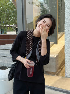 Womens Loose Fit round Neck 3/4 Sleeve T-Shirt Summer Slimming Casual Top Shoulder Width Regular Cotton Polyester Blend