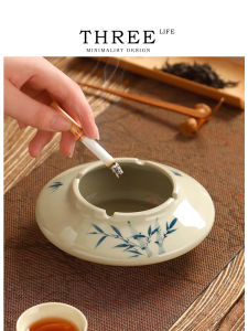 Tlife Hand-Painted Bamboo Ashtray Ceramic Underglaze Color Living Room Creative Gift Festive Supplies Grass Ash Cylinder