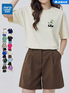 Áo Thun Tay Ngắn Cotton Pha Trộn in Hình Gấu Trúc Jeanswest Dành Cho Nữ Mùa Hè Thường Ngày Dáng Rộng Cổ Tròn Dài Vừa Phải