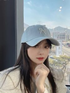 Spring and Summer New Arrival South Korea Import Cute Pearl Bows Peaked Cap Female Ins Denim Travel Sun-Proof Baseball Cap