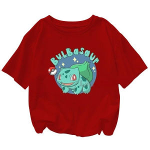 Bandai | 2025 Summer Pokémon Anime Bulbasaur 100% Pure Cotton Printed T-shirt Men Y2K Harajuku Loose Casual Versatile Short-sleeved Top