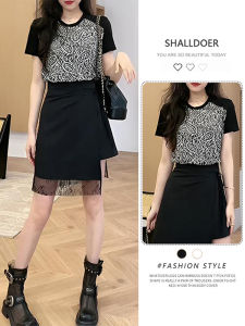 Shalldoer | ชุดสองชิ้นแขนสั้นสีบล็อกแฟชั่นฤดูร้อน เอวสั้น เสื้อผ้าทำงานสไตล์เกาหลี ชุดทำงานผู้หญิง ชุดทำงานสีพื้น