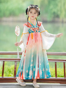 Spring Autumn Girls Cheongsam Dress Childrens Hanfu Ancient Style Summer Lightweight Fairy Tale Girls Clothing Kids Flag Robe