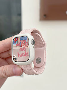 Ultra Soft Liquid Silicone Diamond Pattern Apple Watch Band Set for iWatch8/7/6/se Mens Sports Bracelet Breathable Summer Strap