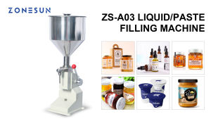 ZONESUN A03 Manual Liquid Paste Filling Machine 5-50ml 10-100ml Commercial 304 Stainless Steel Hopper Quantitative Bottle Dispenser Filler Equipment for Honey Cream Sauce Cosmetic Shampoo