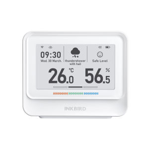 INKBIRD IBS-TH5-WIFI 8-in-1 Indoor Temperature and Humidity Monitor Home Weather Station Indoor Air Quality Monitor with Electronic Ink Display and Free App Smart Alarms