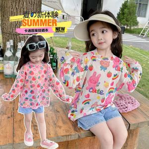 Summer round Neck Childrens Fashionable Versatile Cartoon Sun Protection Clothes Baby Stylish Base Shirt Top Polyester Fiber