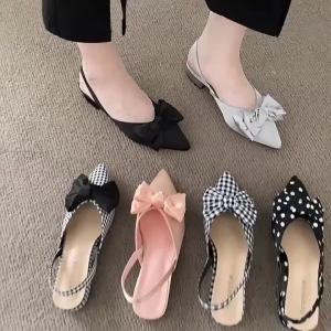 Giày Sandal Nữ Mũi Nhọn Thanh Lịch Thời Trang Gót Thấp Dây Microfiber Đảng Máy Bơm Thông Thường Nút Thắt Bướm Con La Sandalias De Mujer
