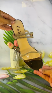 French Fashion Transparent Crystal Thick Heels Elegant Flare Womens Heels 6618