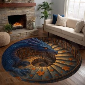 Mystical Dragon 3D Illusion Carpet Fantasy Floor Mat for Gothic Decor Living Room Bedroom Library Round Home Rug