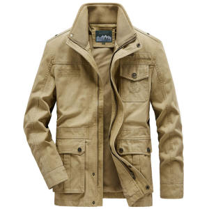 Fall and Winter New Arrival Pure Cotton Jacket Mens Multi-Pocket Stand Collar Loose plus Size Workwear Leisure Washed-out Mid Length Long Length Outwear
