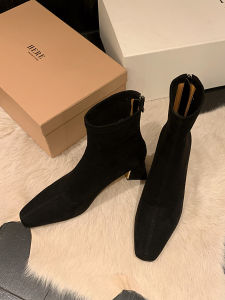 Yangxiao ปลาฮ่องกง SW ขนาดใหญ่ 42 หัวรองเท้าส้นสูง Elastic Slim รองเท้าหนาฤดูใบไม้ร่วงฤดูหนาวรองเท้าข้อเท้ารองเท้าสั้นสําหรับสตรี