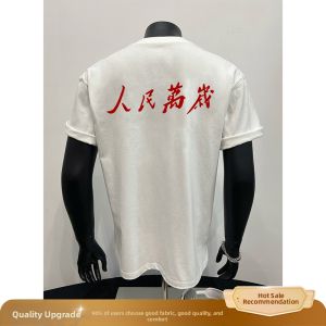 OUMULONG | Black Print Design Sense Crewneck Cotton Short Sleeve Tshirt