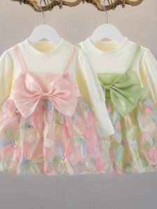 Princess Dress for Girls Spring Autumn Cotton Blend Fabric A-Line Skirt Bright Sequins Korean Style Baby Clothes Childrens Dress