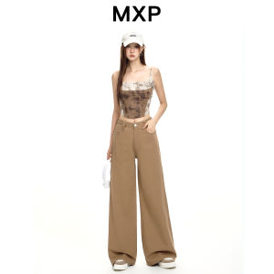 กางเกงยีนส์ทรงหลวมเอวสูงสีน้ำตาลสไตล์อเมริกัน กางเกงขายาวทรงตรง กางเกงขายาวทรงหลวมสำหรับผู้หญิง ทรงหลวม ทรงหลวม ทรงหลวม