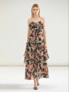 COCOBELLA | Floral Ruffled Waist Accent Padded Dress