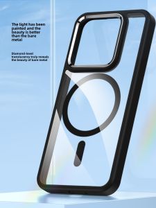 Xiaomi 14 Gold Shield Magnetic Absorption Wireless Charging Case Transparent Silicone Full Cover Anti-Fall Hard Shell Soft Edge Frosted Acrylic Protective Cover