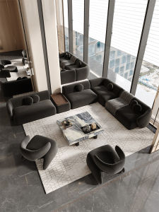 Black L-Shape Corner Sofa Luxury Business Office Waiting Room Reception Guest Sitting Area Hotel Lobby Beauty Salon Furniture
