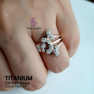 Cincin Ori Titanium Kesya Model Stylish Untuk yang berjiwa muda Rose Gold Awet Anti Karat Perhiasan Fashion Import Premium cnt095