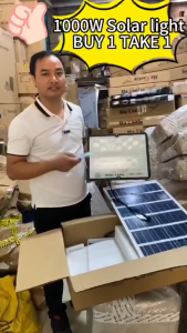 【Buy 1 take 1】Lamps Store 1000W solar lights solar light outdoor waterproof with solar panel Waterproof IP67 solar flood light LED solar Original Perfect for Gardens Patios and Streets COD