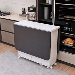 Folding Table Household Small Rectangular Simple and Easy to Function with Wheels Moving Dining Table 4 People