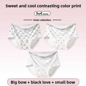 Miiow | Antibacterial Pure Cotton Triangle Womens Underwear Cat Person Ryles Mid Waist Butt Covering Breathable Comfortable Briefs