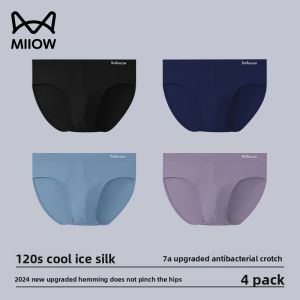 miiow | Mens Ice Silk Triangle Underwear Breathable Lightweight Antibacterial Summer Loose Fit Cooling Large Size Briefs MiiOW Brand