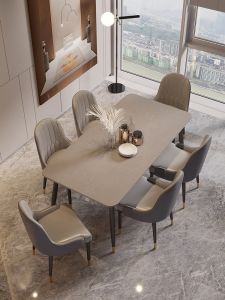 Italian Accessible Luxury Stone Plate Dining Table Minimalist Armani Gray Scandinavian Rectangular Table For Home Small Apartment Dining Table Restaurant