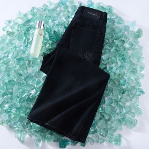 Fashionable High Waist Wide Leg Denim Jeans Womens Loose Straight Cut Pants Charcoal Black Spring New Arrival Slimming Effect