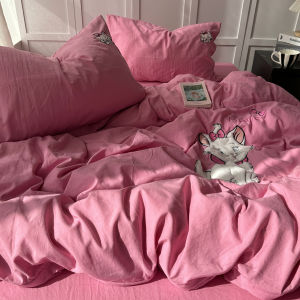 Ultra Soft Cat Pattern Bedding Set for Students Three Piece Washed Cotton Duvet Cover Sheet And Pillowcase Girls Bedroom