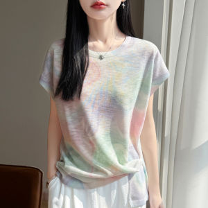 YUEXINYIRONG | French Rainbow Dye Printed Ice Silk Breathable T-shirt