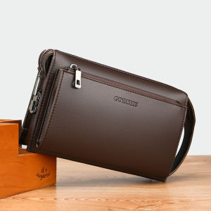 Fashionable Casual Mens Clutch Bag High-End Leather Business Handbag Stylish Small Shoulder Bag with Zipper for Young Men